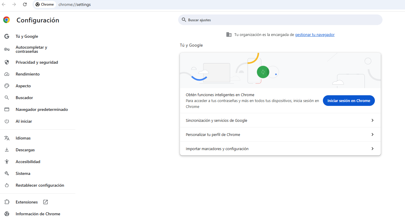 acceso a configuración en navegador Chrome