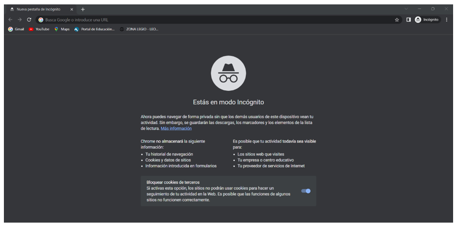Ventana de incognito de Chrome