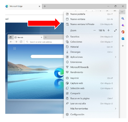 Icono de acceso a la navegación privada en Edge