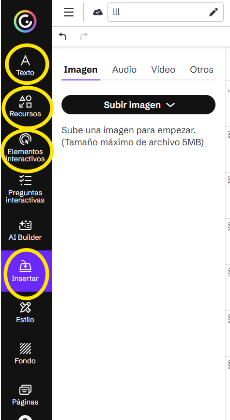 texto, imágenes y multimedia genially