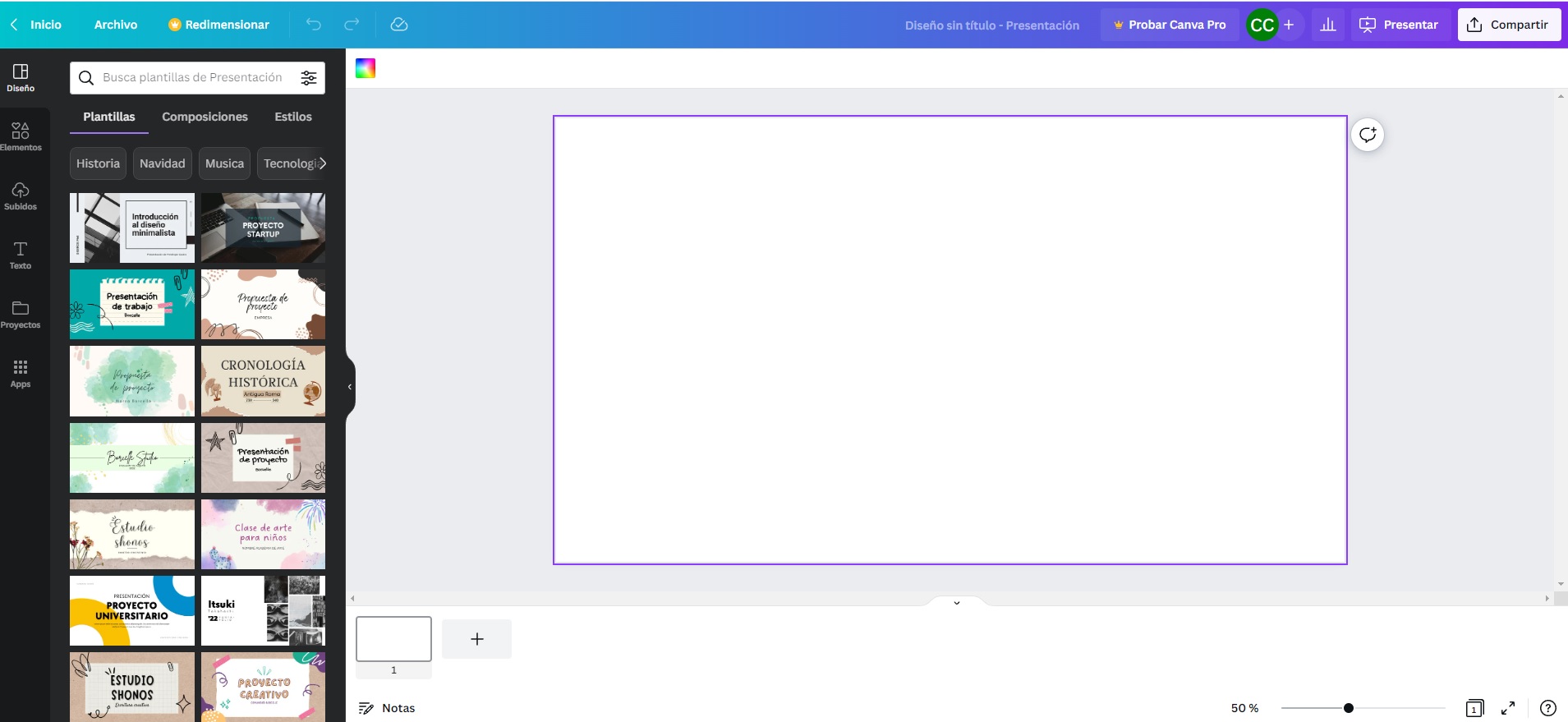 Entorno de trabajo Canva