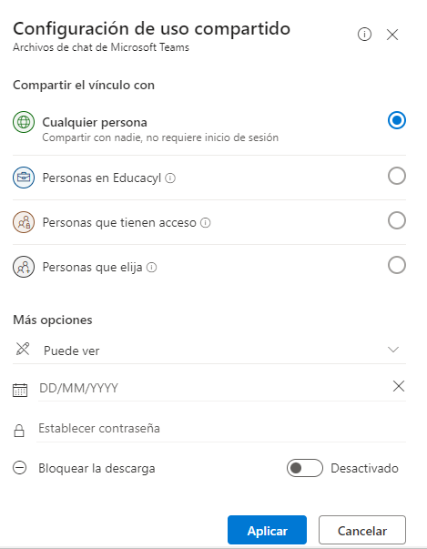 Configuración uso compartido