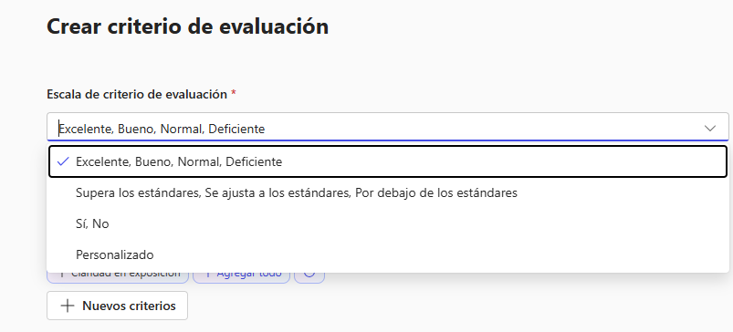 Escala de criterio de evaluación