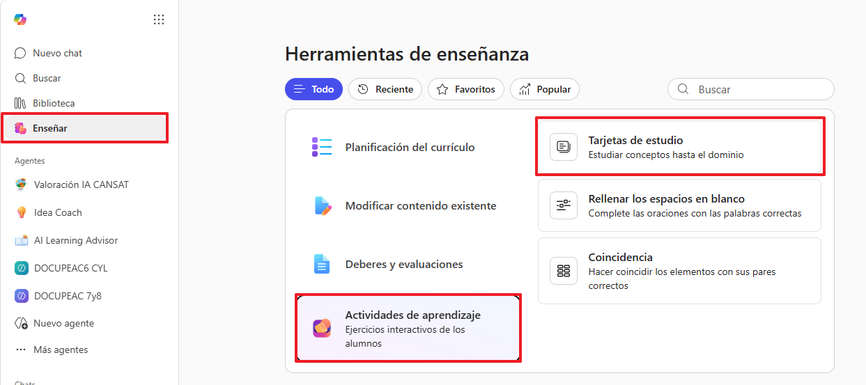 Acceso a tarjetas de estudio