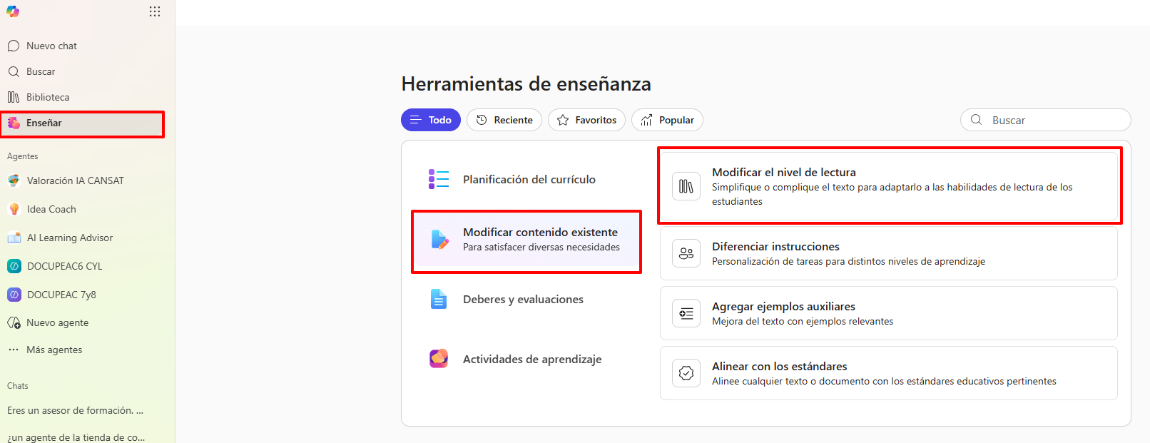 Modificar el nivel de lectura Modificar el nivel de lectura