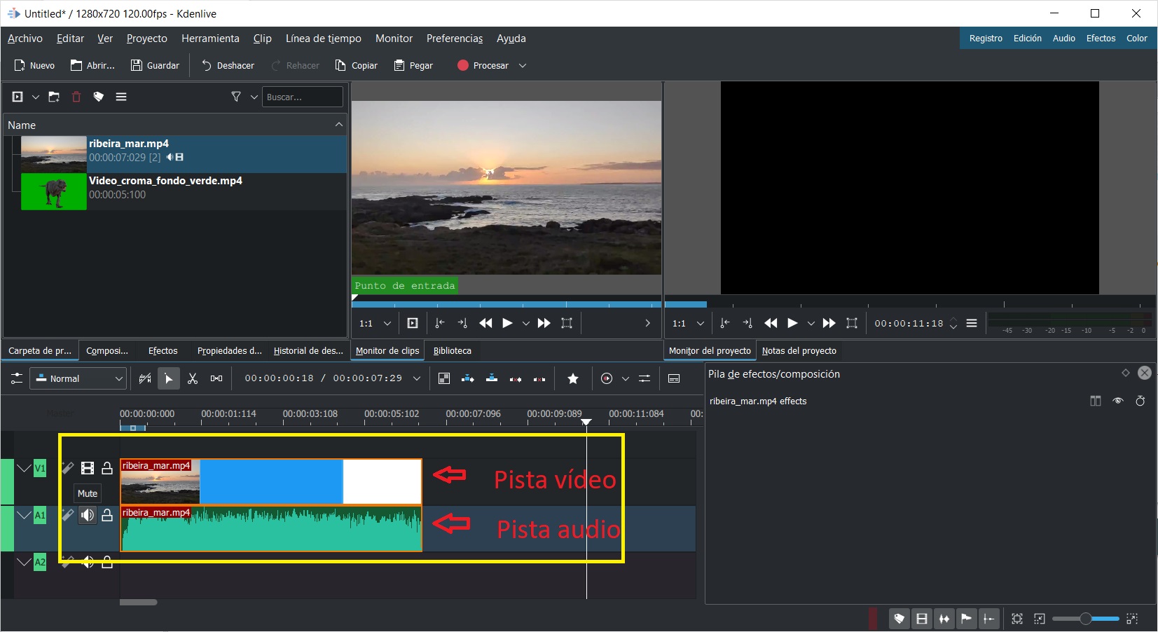 pista audio y vídeo agrupadas