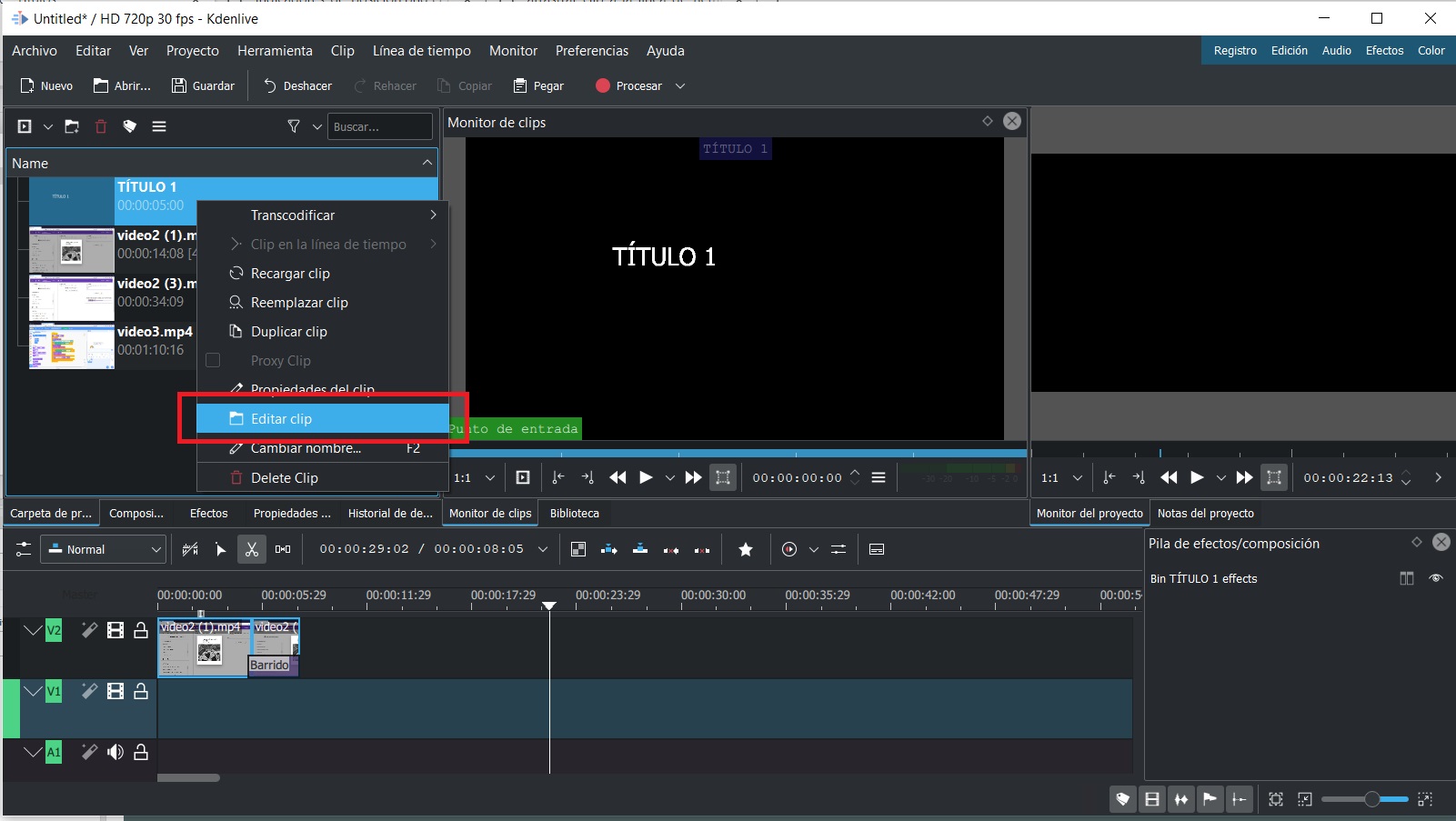 Clip título editar