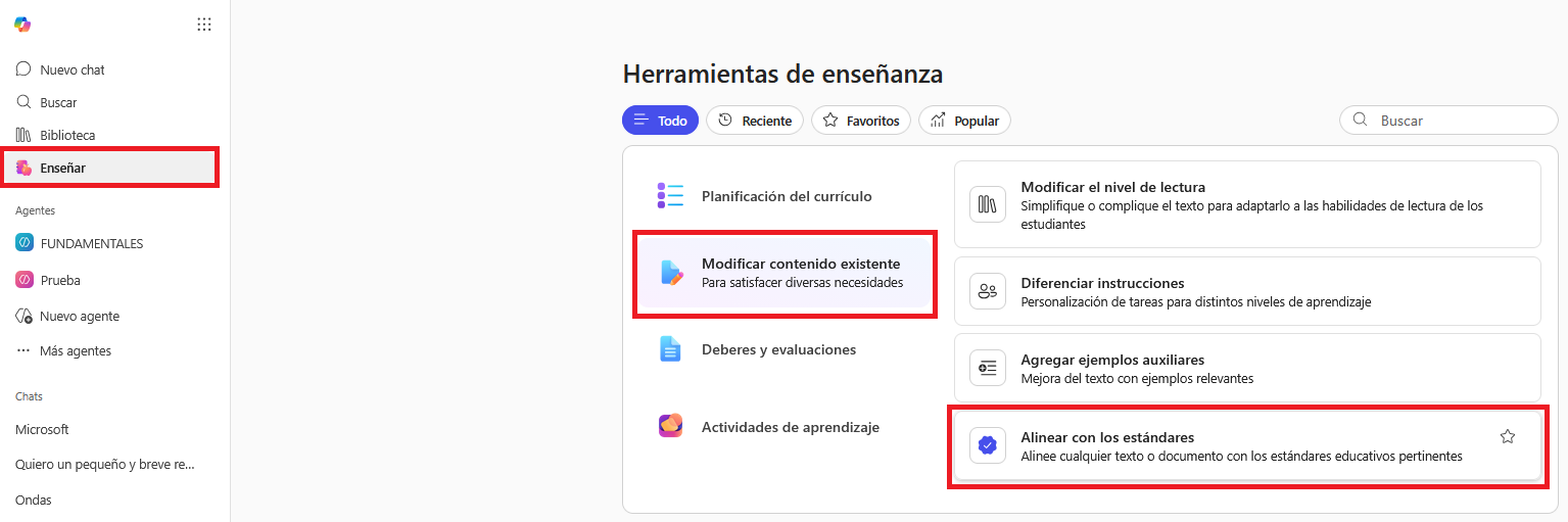 Alinear_con_los_estandares Pantallazo para acceder a Alinear con los estándaresr