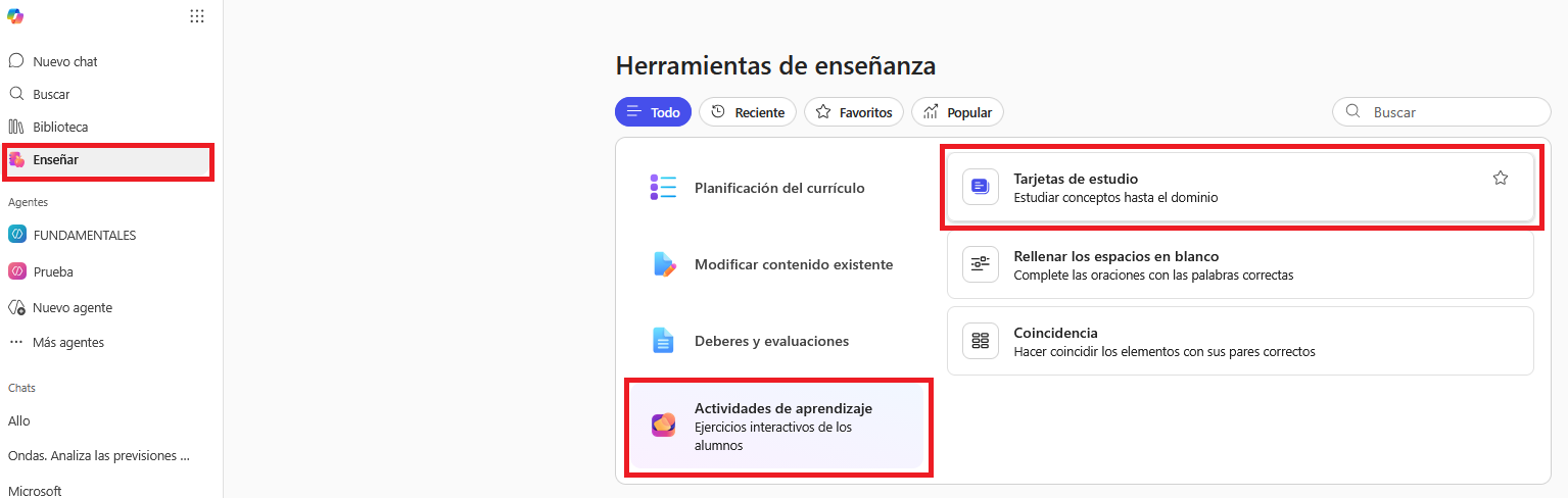 Pantallazo del como acceder a la Tarjetas