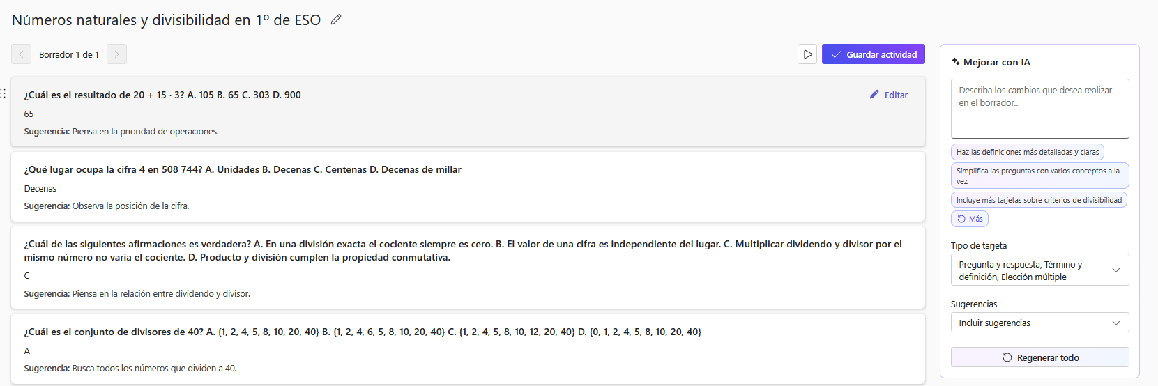 Pantallazo de la generación de las Tarjetas