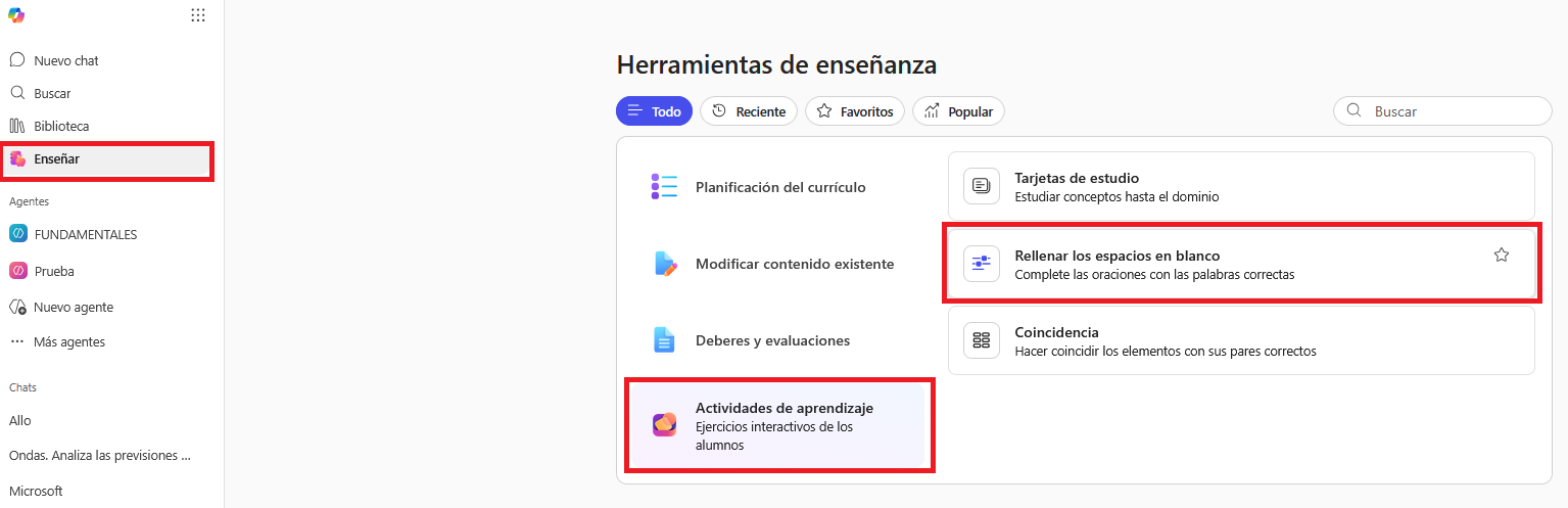 Pantallazo del como acceder a la Rellenar los huecos
