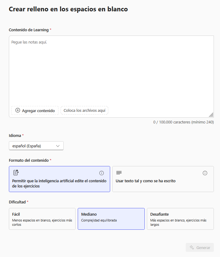 Pantallazo de la configuración para crear relleno en de los huecos