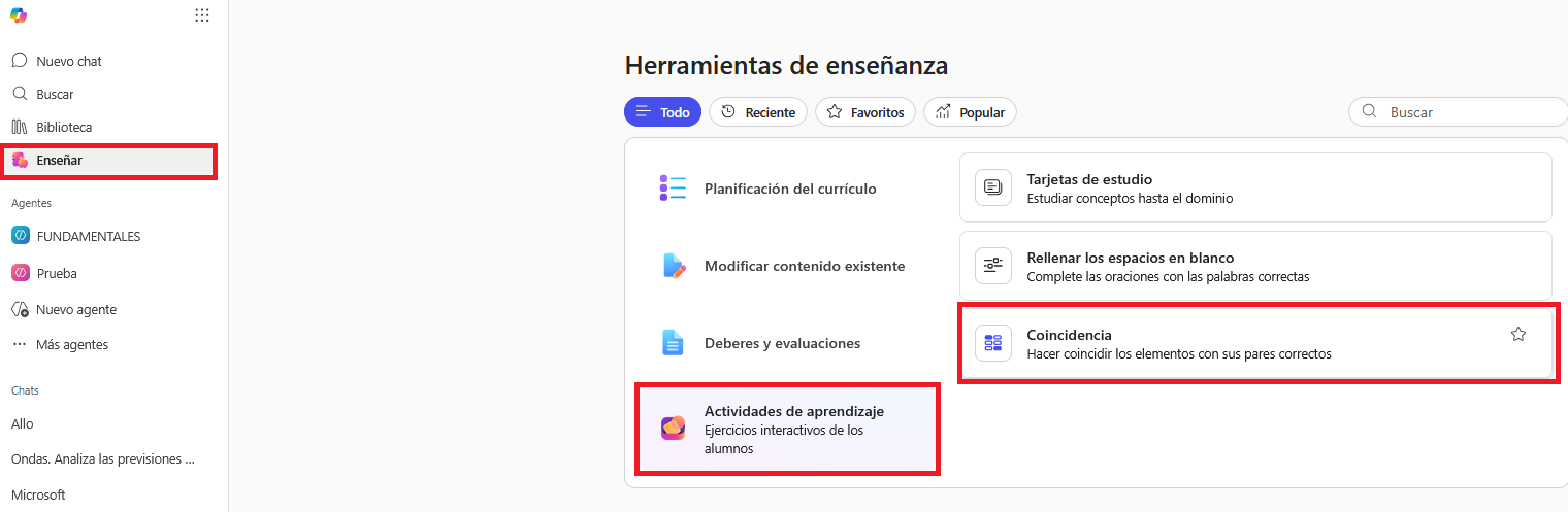 Pantallazo del como acceder a Coincidencia