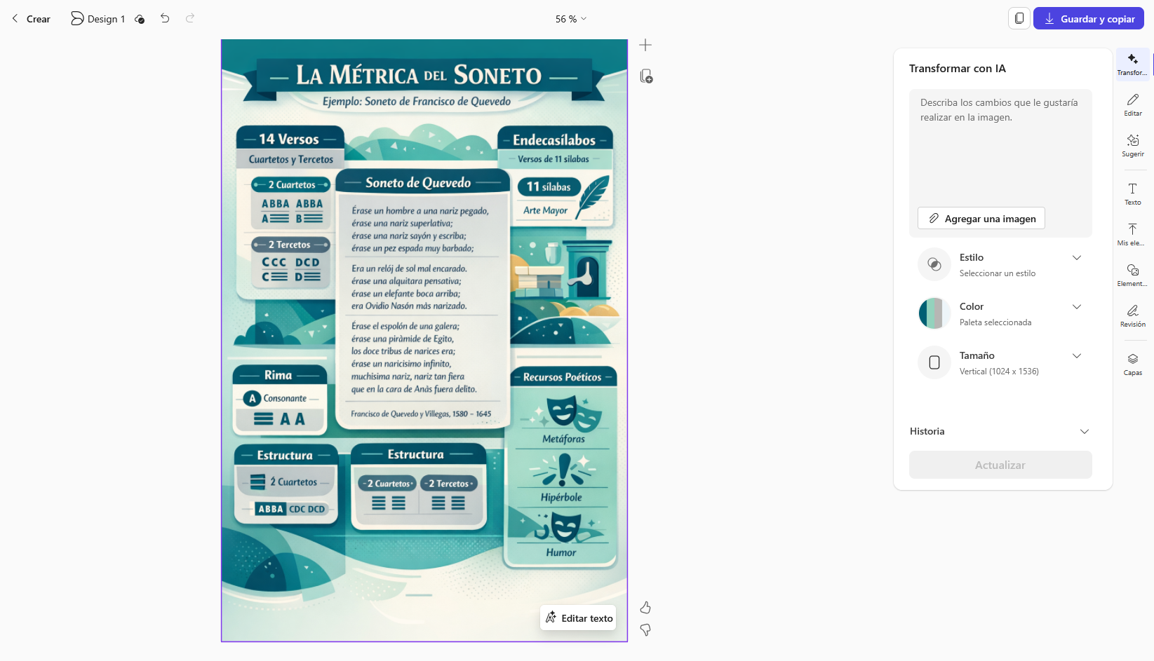 Pantallazo de herramienta Crear Infografía. Ejemplo creado