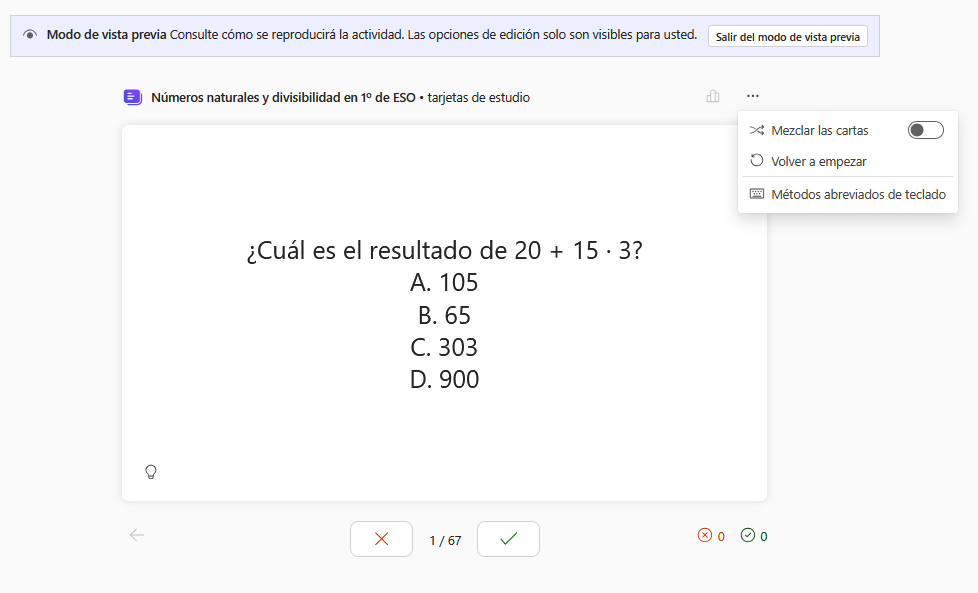 Pantallazo de la vista previa de las Tarjetas