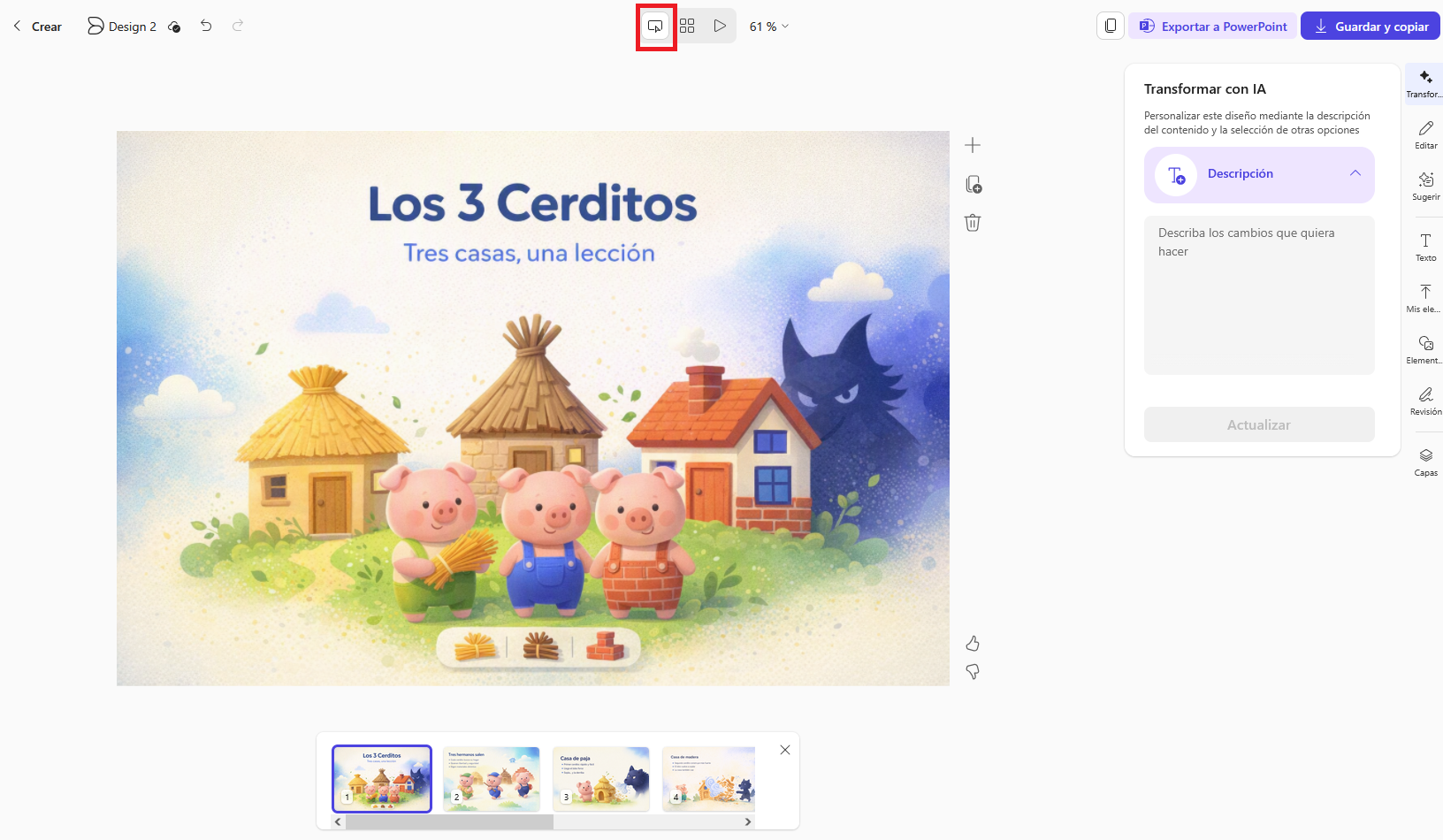 Pantallazo de herramienta Crear una historia. Editar el ejemplo