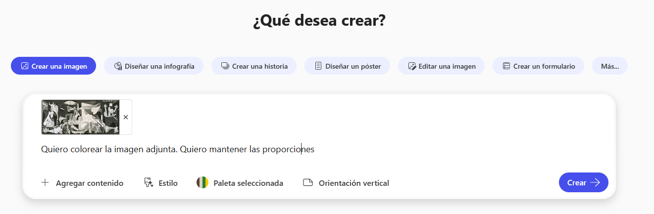 Pantallazo de herramienta Editar imagen. Herramientas Crear Imagen como editor