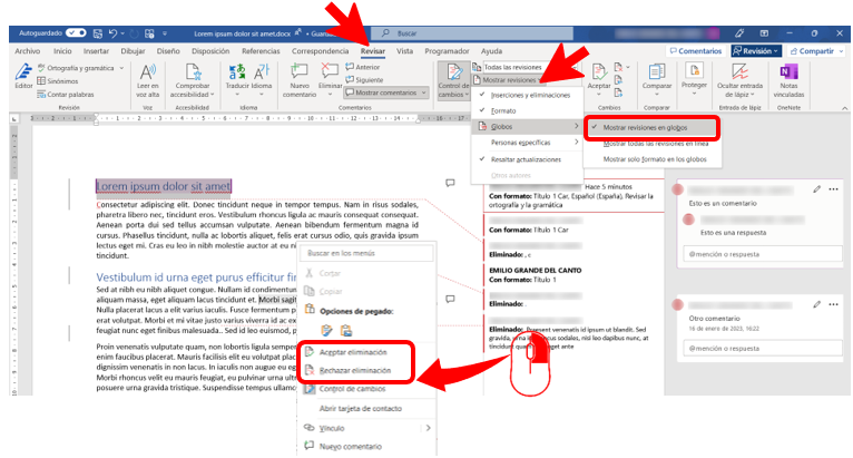 Mostrar revisiones