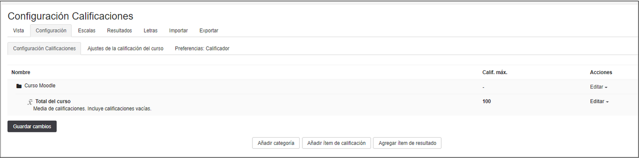 Configuración de calificaciones
