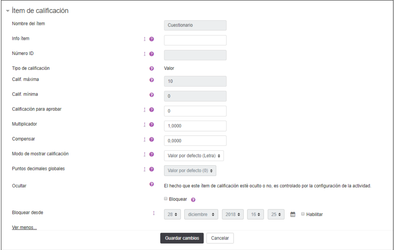 item de calificación