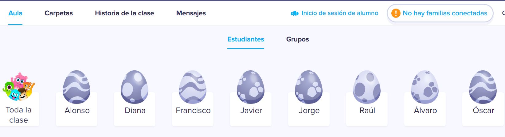Alumnos registrados en ClassDojo