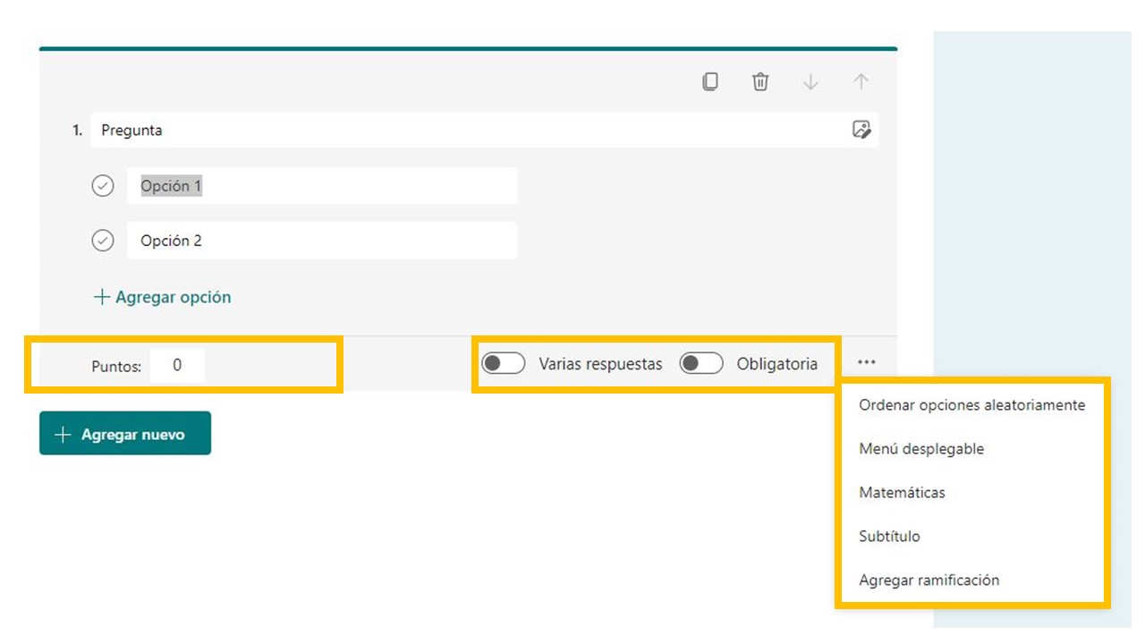 OPCIONES DE CONFIGURACIÓN DE UNA PREGUNTA CAPTURA PANTALLA