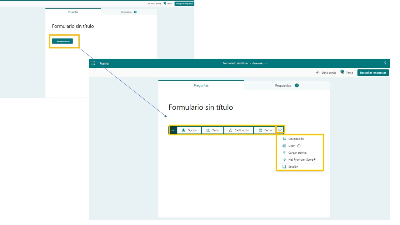 Tipos de preguntas Captura pantalla Forms
