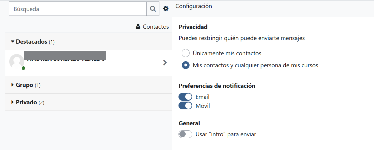 Mensajes. Configuración