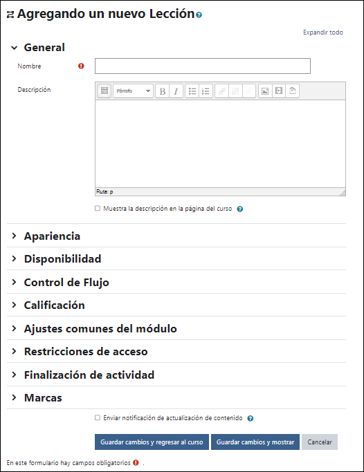 Agregar Lección
