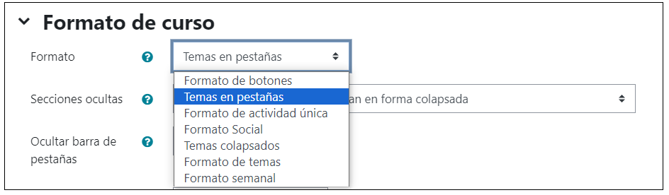 Formato de temas en pestañas
