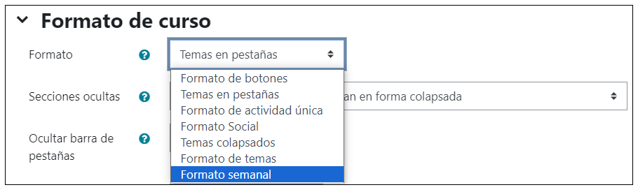 Configuración formato semanal