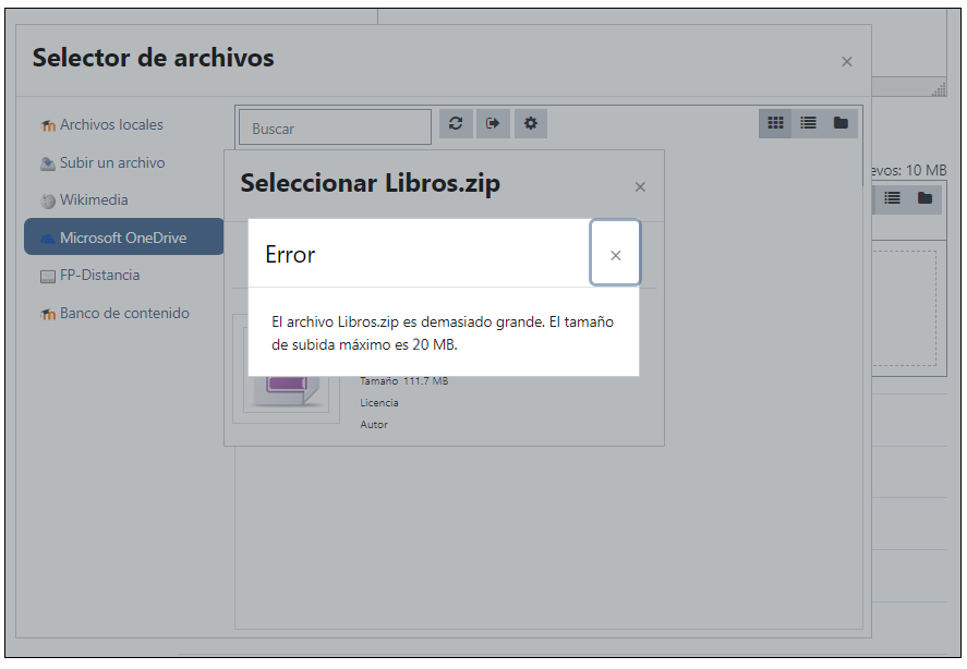 Error en subida de archivo
