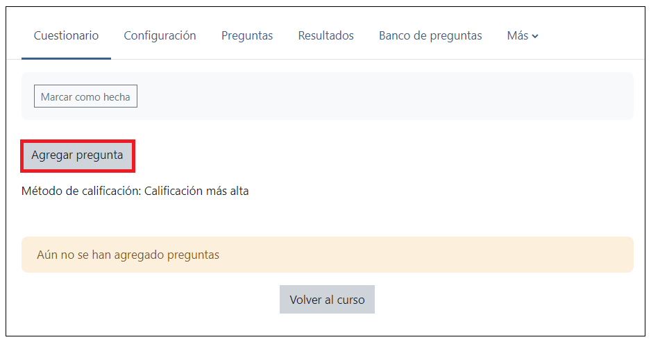 Agregar pregunta a un cuestionario
