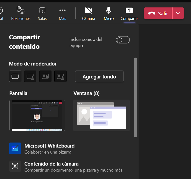 Captura de pantalla Teams