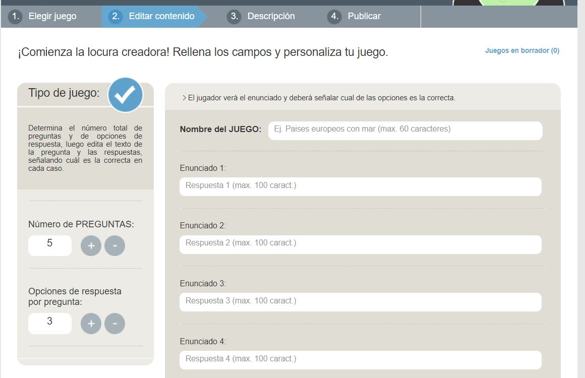 Editar contenido para crear juego en Cerebriti