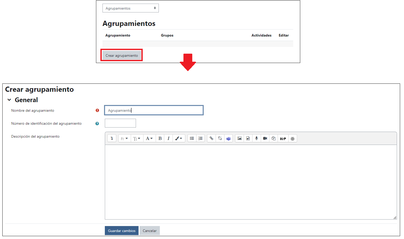Crear agrupamiento