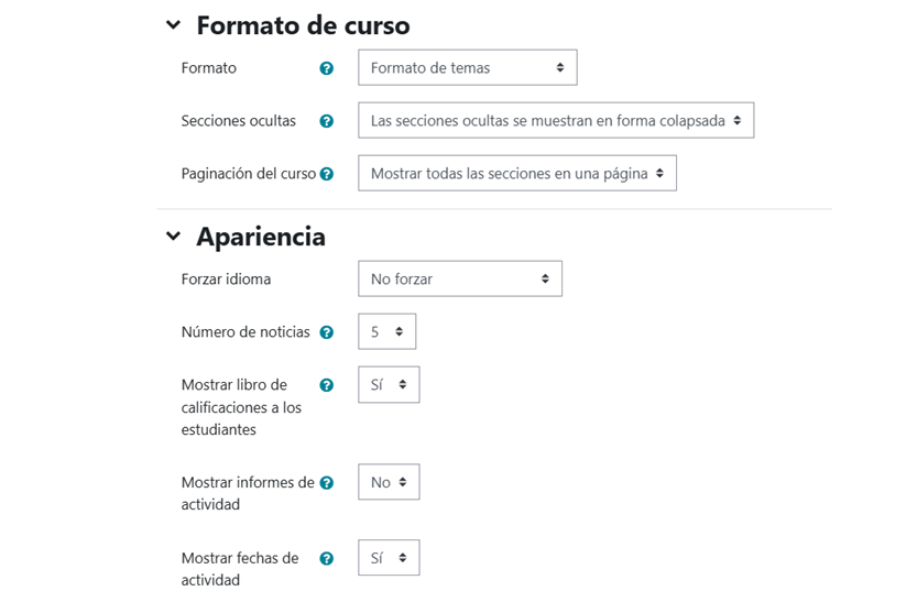 Formato del curso y Apariencia