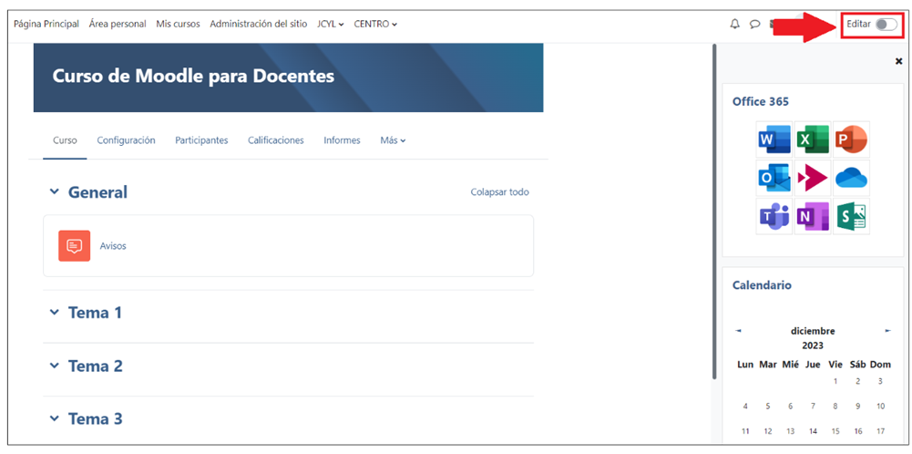 Activar modo edición
