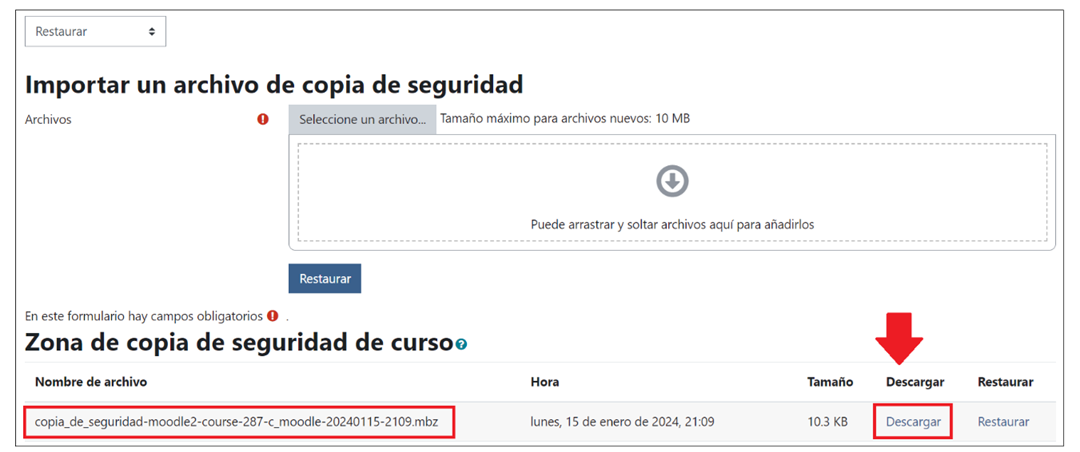 Descargar copia de seguridad