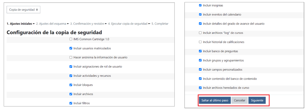 Ajustes iniciales