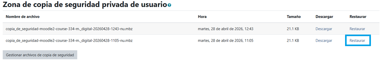 Zona de copia de seguridad privada