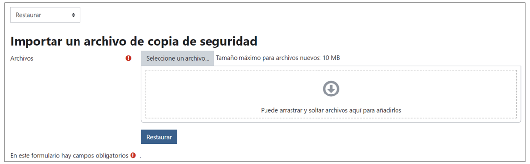 Importar un archivo de copia de seguridad