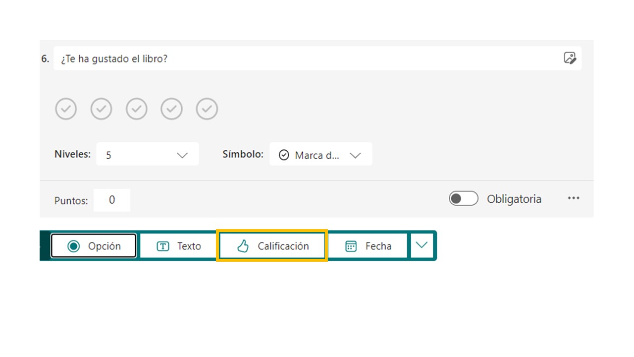 Preguntas de calificación Captura pantalla Forms