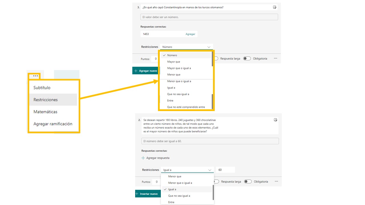 Preguntas tipo Texto con restricciones. Captura pantalla Forms