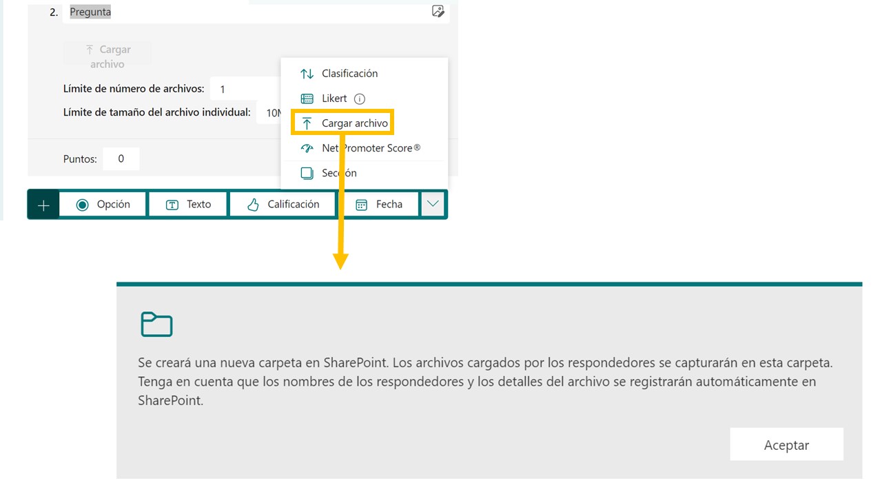 Cargar archivo Captura pantalla Forms