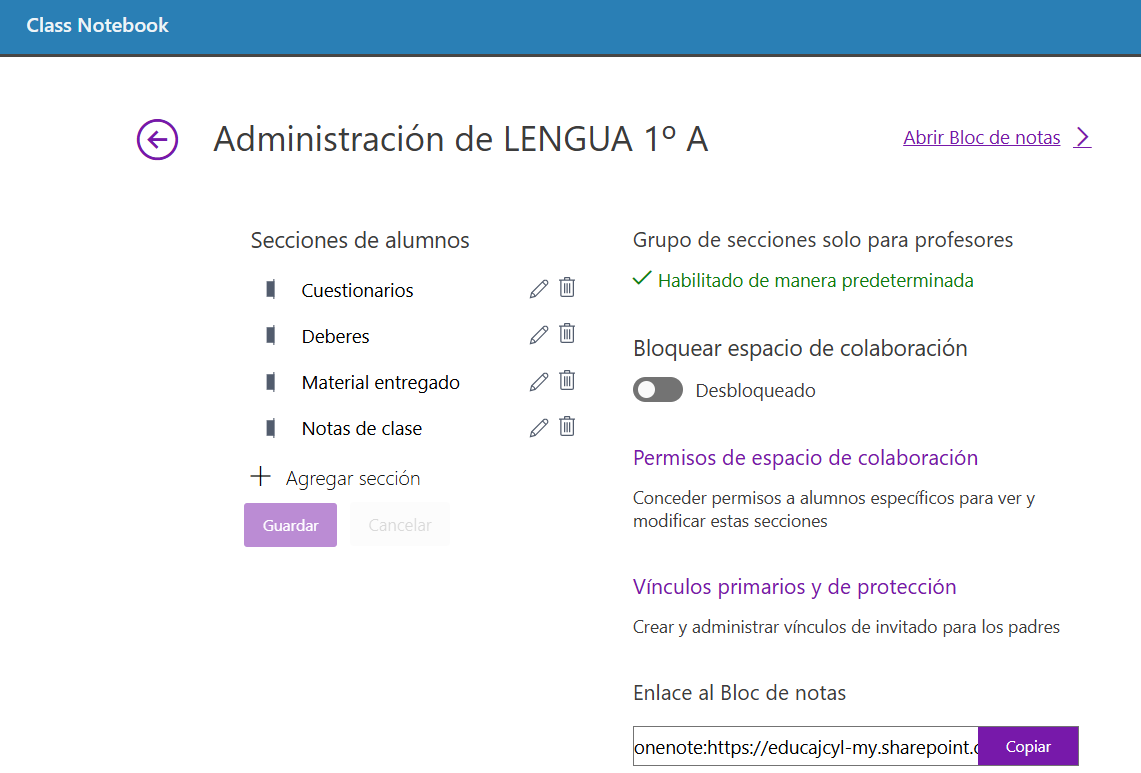 Administrar bloc de notas 