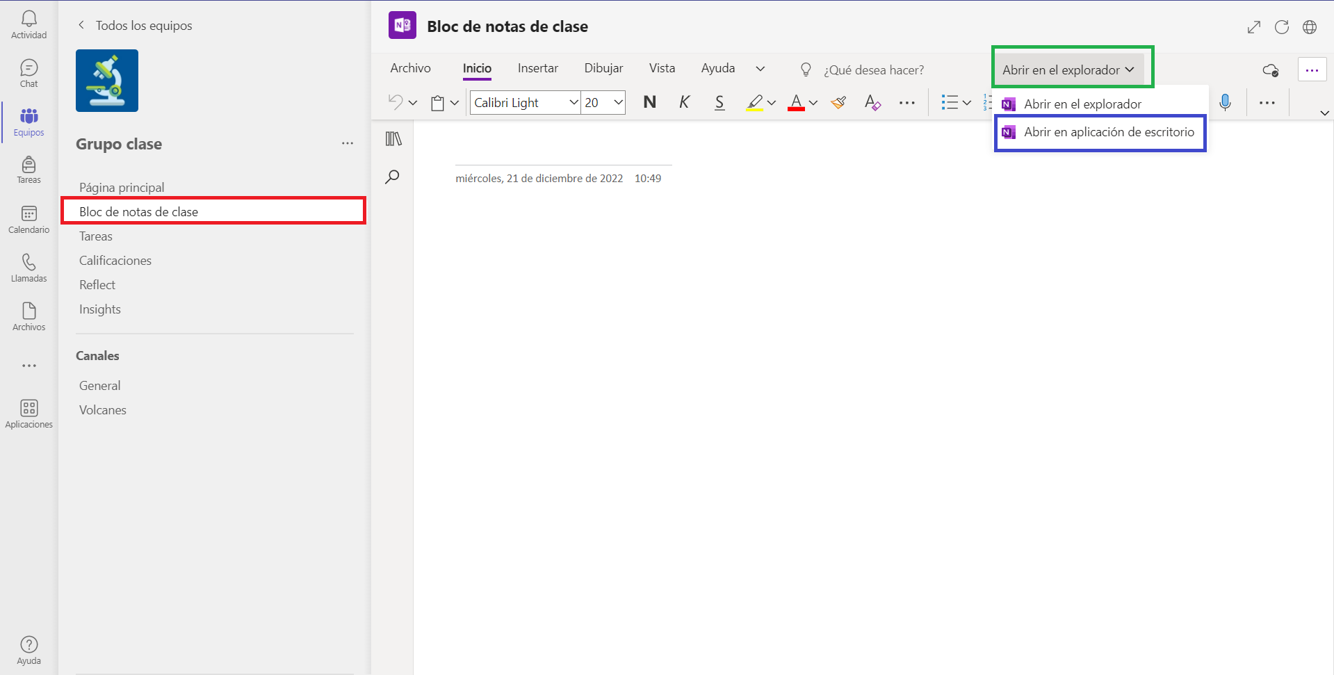 OneNote desde TEAMS