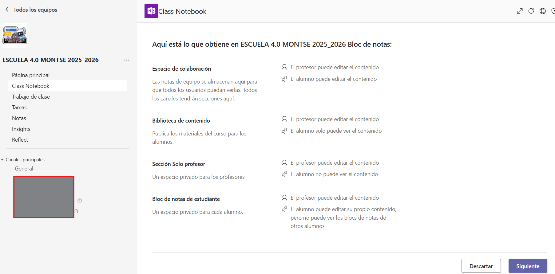 Creación de Class Note desde TEAMS
