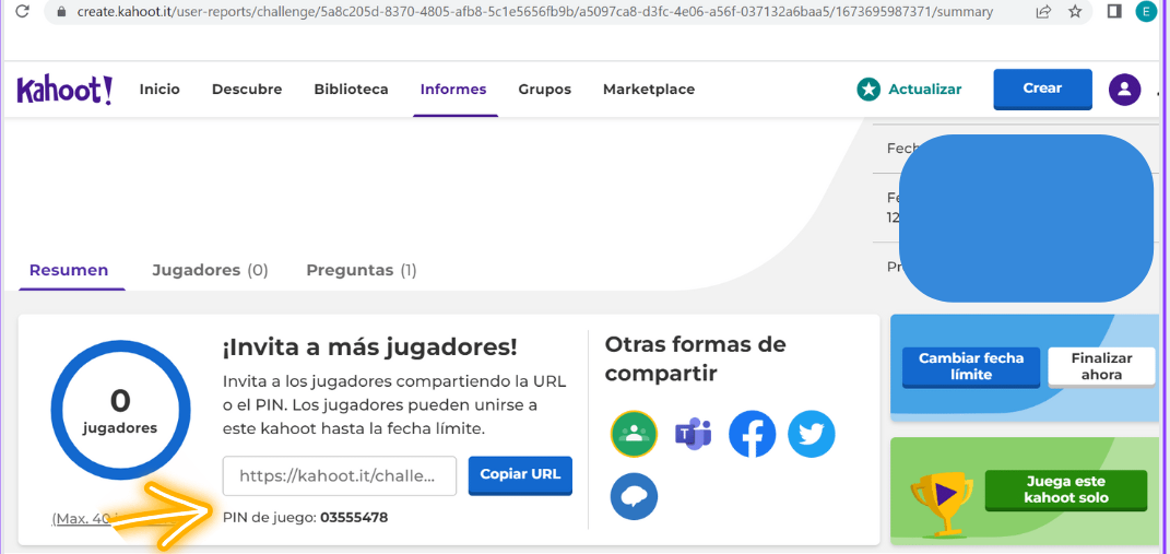 Compartir cuestionario Kahoot!A2