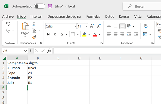 Introducción de datos en hoja de Excel